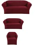 Sapphire Home 3-Piece Couch Cover Set, Sofa, Loveseat, and Arm Chair Slipcovers, Form fit Stretch, Wrinkle Free, Furniture Protector, Sofa Covers for Living Room, Polyester Spandex (Burgundy)