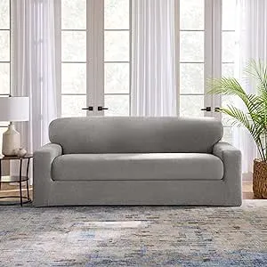 SureFit Cedar Stretch Texture Sofa Slipcovers, Two-Piece Sofa Cover and Cushion Cover for A Secure Fit, Machine Washable Cushion and Sofa Covers, Gray