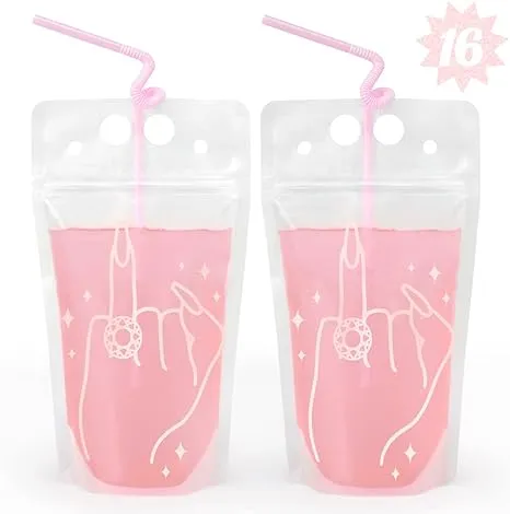 xo, Fetti Bachelorette Party Decorations Ring Finger Drink Pouches - 16 ct | Rose Gold Bridal Shower Gift, Bridesmaid Favors Cups