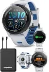 Garmin Forerunner 265 (Whitestone/Tidal Blue) Running GPS Smartwatch | Power Bundle with PlayBetter HD Screen Protectors & Portable Charger, Adult