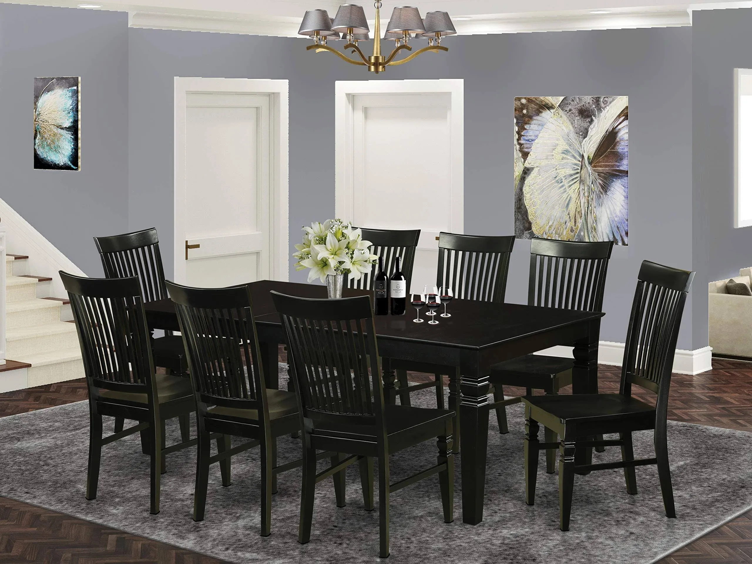 East West Furniture Logan 9-Piece Wood Dining Set