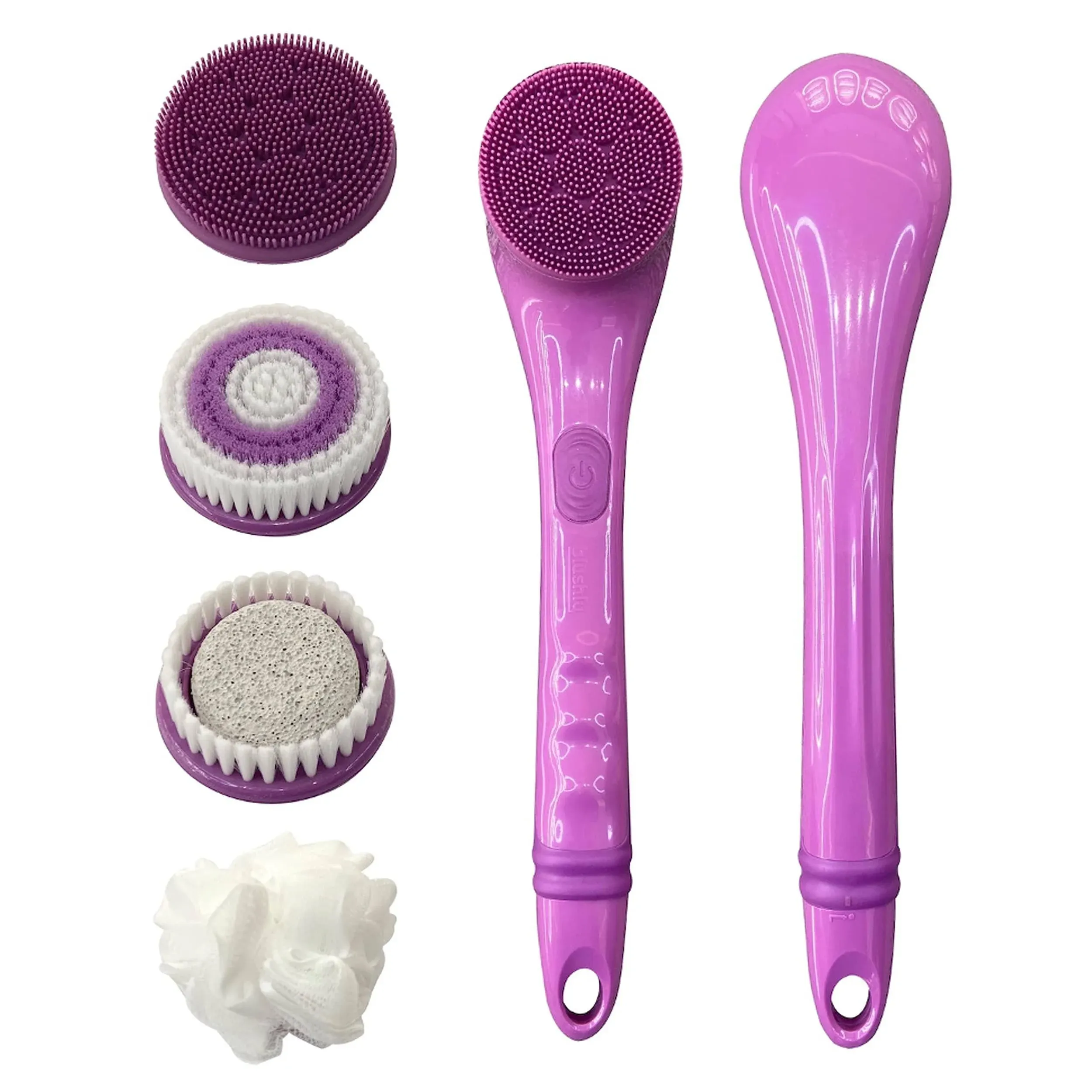 Battery Powered Body Brush, with 4 Cleansing Brush Heads, Exfoliating Body Brush, 14 inches (Floral)