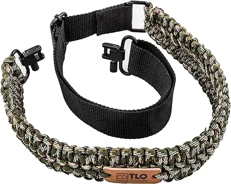 TLO Outdoors Paracord Gun Sling - Tactical 2-Point Rifle Sling, Extra Wide, Adjustable Strap with Swivels for Rifle, Shotgun, and Crossbow for Hunting, Shooting, Gun Safety (550 Rated Nylon)