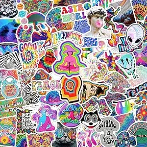 224PCS Trippy Stickers Psychedelic Stickers, Magic Accessories Stickers,Hippie Sticker Packs,Laptop Water Bottle Car Cup Computer Guitar Skateboard Luggage Bike