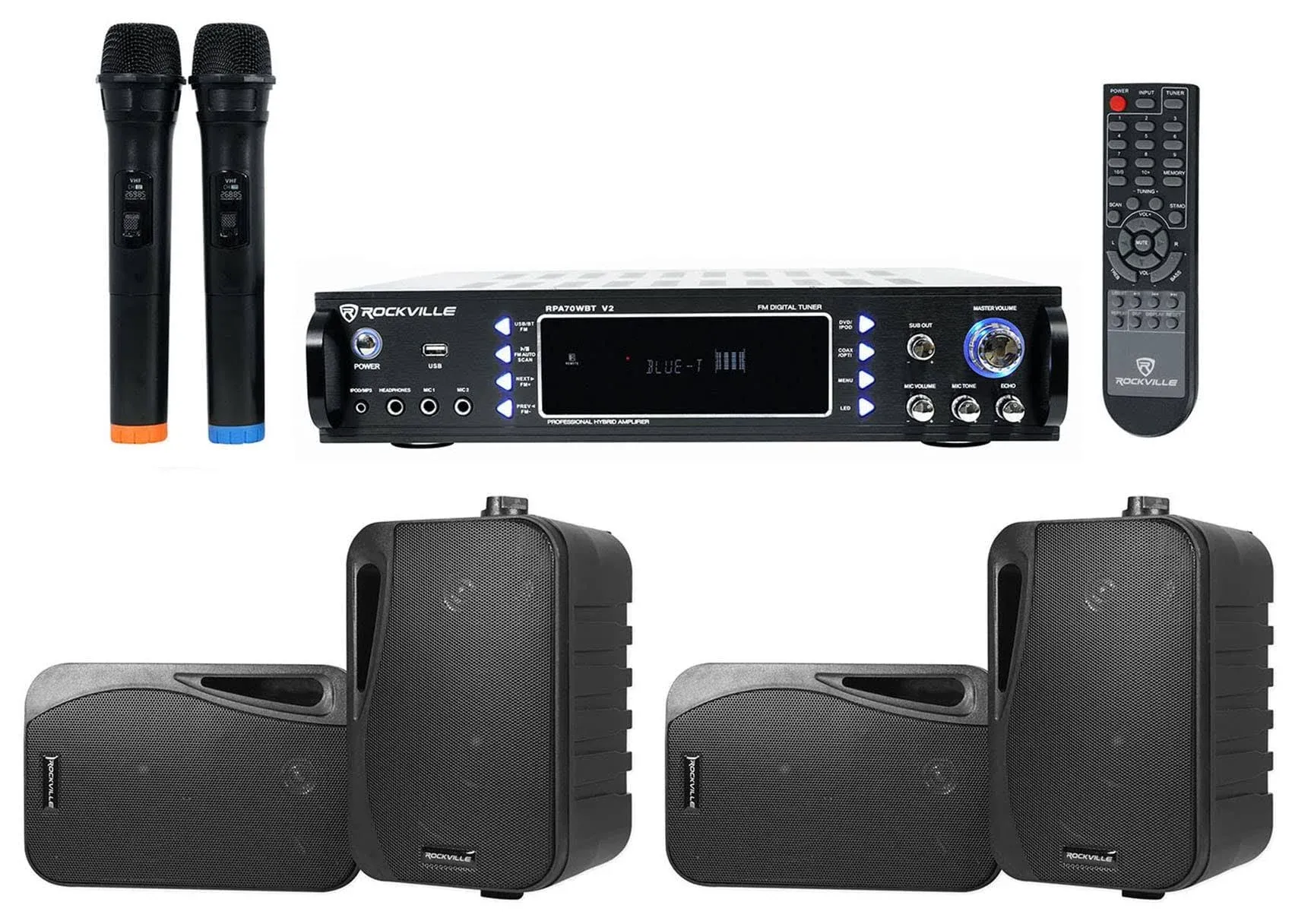 Rockville Hybrid Bluetooth Karaoke Home Theater System and (4) 4" Speakers+(2) Mics