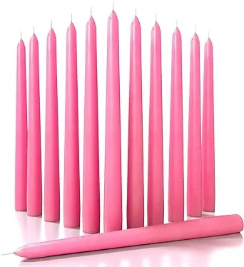 CANDWAX 10 inch Taper Candles Set of 12 - Dripless Taper Candles and Unscented Candlesticks - Perfect as Dinner Candles and Household Candles - Pink Candles