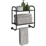  Compact Wall Mount 2 Tier Bathroom Shelf with Towel Bars () Brown