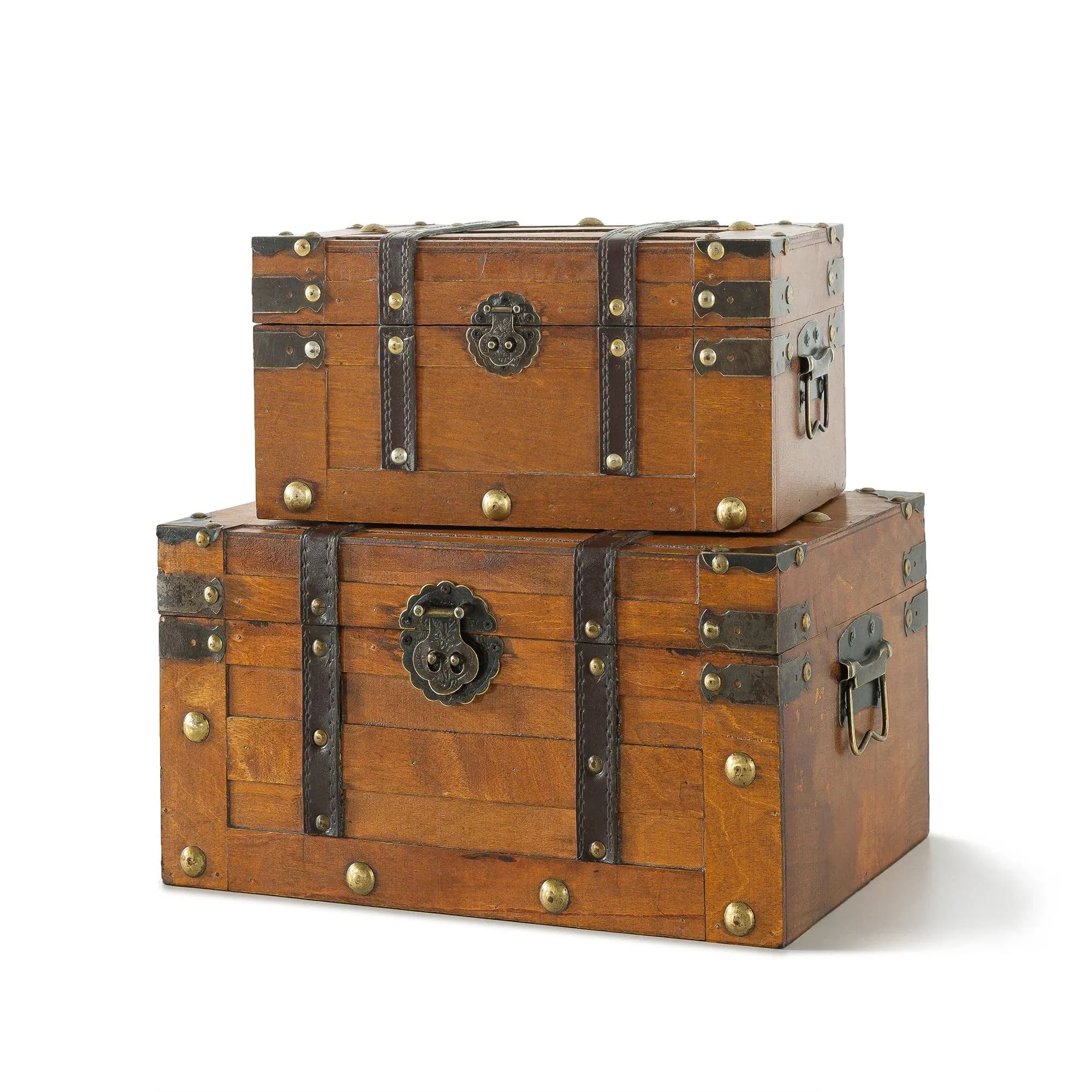 Alexander Wooden Chest - Set of 2 | Decorative Storage Trunk with Lid Rich Co...