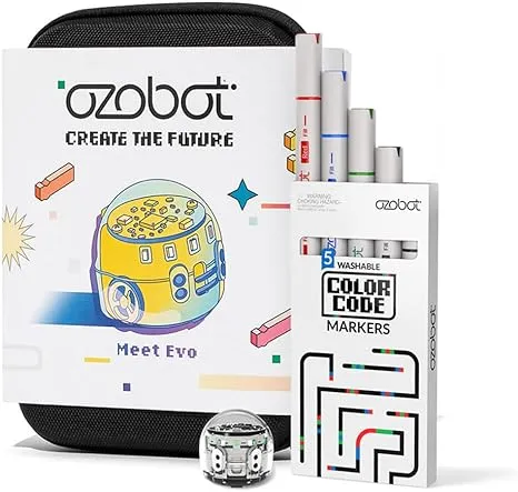 Evo Entry Kit: Interactive Coding Robot, Kids Ages 5+, Includes Color Code Markers, Charging Cable, Zip Case, Access to 700+ STEM Lessons - Educators & Parents, No Coding Experience Required