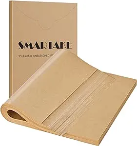 SMARTAKE 400 Pcs Parchment Paper Baking Sheets, 9x13 Inches Non-Stick Precut Baking Parchment, for Baking Grilling Air Fryer Steaming Bread Cup Cake Cookie and More (Unbleached)