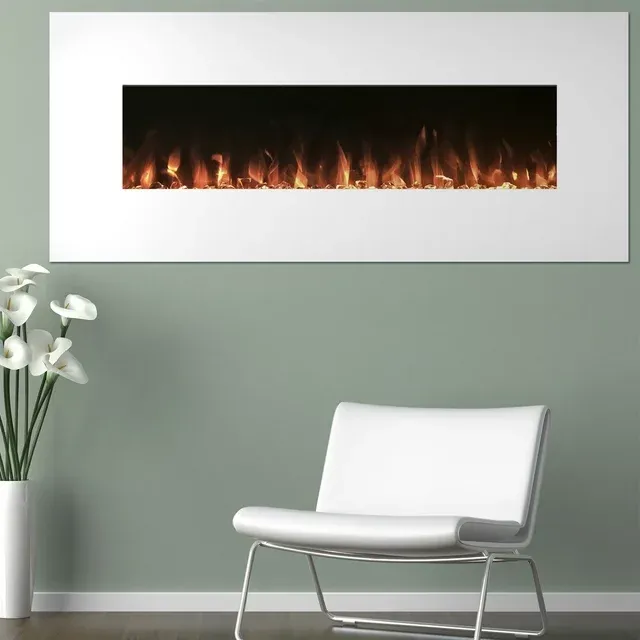 Northwest 50-inch Wall Mounted Electric Fireplace with Remote (White)