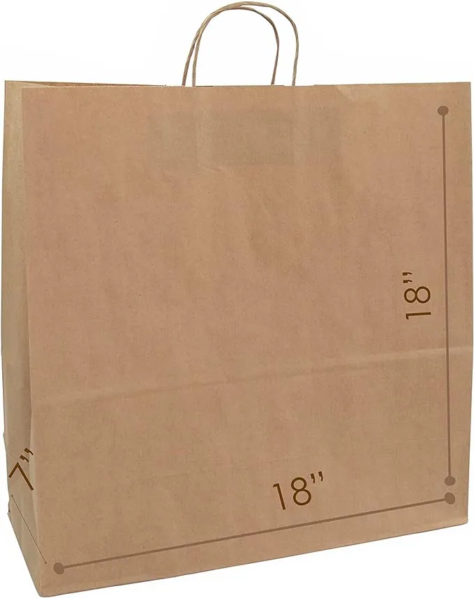 JET PAPER BAGS - Large Brown Paper Bags with Handles 18x7x18 Inch [25 Pcs] Ideal for Takeout, Grocery, Goody, Retail, Party, Gifts, Weddings - Recyclable Kraft Paper Gift Bags with Handles