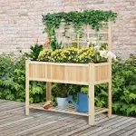 Outsunny 47'' Wooden Raised Garden Bed with Trellis, Coutryside Style Elevated Planter Box Stand with Open Storage Shelf, Spacious Planting Area for Vegetables, Herbs, Flowers