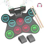 FVEREY Electronic Drum Set for Kids - 9 Drum Pads, 2 Pedals & 2 Sticks, Drum Kit with Headphone Jack, Rechargeable Drums Pad for Kid Age 8-12, Gifts for Boys & Girls Ages 7 8 9 10 11 12 13+ Year Old