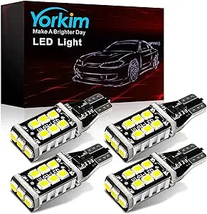 Yorkim 912 921 LED Bulb, Backup Light Bulbs High Power 2835 15-SMD Chipsets Extremely Bright Error Free T15 906 W16W for Back Up, Reverse, Tail, Brake Lights, 6000K White, Pack of 4