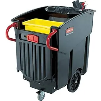 Rubbermaid Commercial Products MEGA Brute® Mobile Collector/Trash/Garbage/Recycling Cart with Double Doors, Multi-Stream, 120 Gal, 400 lbs Capacity, Black, Office/Warehouse/Facility Clean-up