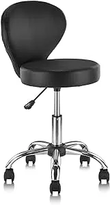 KLASIKA PVC Faux Leather Rolling Swivel Salon Stool Chair with Back Support Adjustable Hydraulic Seat Height 22 in Diameter 15 inch for Office