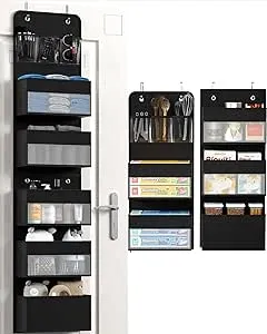 Over Door Organizer, 6 Shelf Camper Storage, RV Bathroom Storage, Behind The Door Storage Organizer, Wall Mount Back of Door Hanging Organizers for Toy Diaper Bedroom Closet (Black)