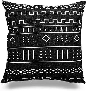 Mud Cloth Pillow Covers, Dots and Dashes, Black | Hofdeco