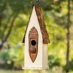 Glitzhome GH90103 Hanging Distressed Wooden Bird House Garden Decorative 13.25 inch Tall, White