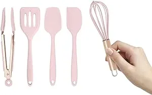 COOK WITH COLOR Silicone Cooking Utensils, Kitchen Utensil Set, Easy to Clean Silicone Kitchen Utensils, Cooking Utensils for Nonstick Cookware, Kitchen Gadgets Set, Mini, Pink