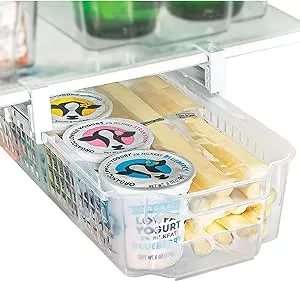 Smart Design Adjustable Pull Out Refrigerator Drawer - Medium - Extendable Rails and Handle - BPA Free Plastic - Holds 15 lbs - Fridge Bin, Freezer Container, Food Shelf Organizer - Kitchen - Clear