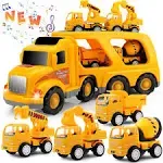 Construction Truck Toddler Toys Car: Toys for 2 3 4 Year Old Boy 5 in 1 Carrier 