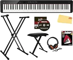 Casio Privia PX-S5000 Digital Piano - Black Bundle with Adjustable Stand, Bench, Headphones, Piano Book, Online Piano Lessons, Instructional DVD, and Austin Bazaar Polishing Cloth