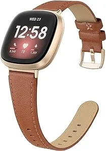 EDIMENS Leather Bands Compatible for Fitbit Versa 3 / Fitbit Versa 4 / Fitbit Sense for Women Men, Genuine Leather Bands Replacement Wristbands Straps Compatible with Versa 3 / Versa 4 / Sense