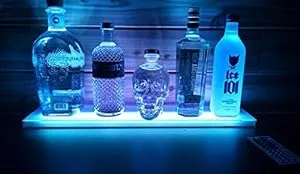 2 ft Length LED Liquor Shelf and Bottle Display, Programmable Shelving Includes Wireless Remote and Power Supply.