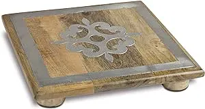 10inch Square Metal Inlaiddetail Footed Wood Trivet