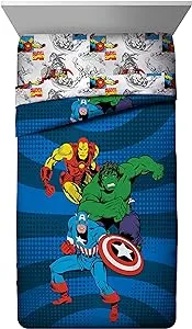 Marvel Avengers Good Guys Twin/Full Comforter - Super Soft Kids Reversible Bedding features Iron Man, Hulk, Captain America, and Spiderman - Fade Resistant Polyester (Official Marvel Product)