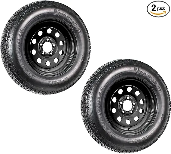 eCustomrim 2-Pack Trailer Tire On Black Wheel Modular Rim ST205/75D15 Load Range C 5 Lug On 4.5 15 x 5-2 Year Warranty w/Free Roadside