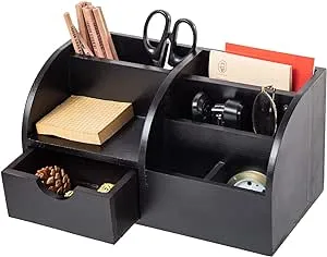 Large Office Desk Organizer and Accessories Wood Desk Organizer with 8 Compar...