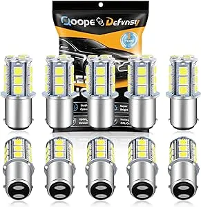 Qoope 1142 1076 LED Bulb for RV, 1004 BA15D White LED Bulb Replacement for 12V Camper Trailer Motorhome Boat Interior Light, 5050 18SMD Double Contact Bayonet,#90 Yard Landscape Bulb (10 Pack) 1