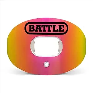 Battle Sports Iridescent Oxygen Football Mouthguard - Football Mouth Guard with Strap, Superior Airflow, Better Performance, Maximum Protection and Breathability, Works with Braces - Chrome Yellow/Red