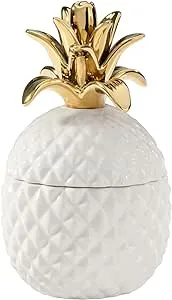 Torre & Tagus White and Gold Pineapple Jar for Home Decor 8-Inch Ceramic Pineapple Decor & Pineapple Cookie Jar, Unique White Pineapple Jar, Faux Pineapple Decorations, Tabletop Pineapple Table Decor