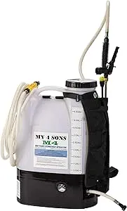 MY4SONS M4 Cordless Battery Powered Backpack Sprayer - Includes Battery & Charger, Stainless Steel Adjustable Nozzles, Ideal for Lawn, Garden & Multi-Purpose Use - Silver, 4 Gallon - 15ft Hose