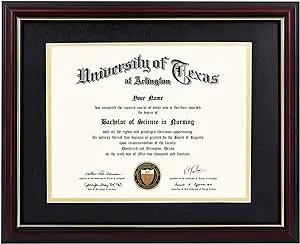 GraduationMall 8.5x11 Diploma Frame with Black over Gold Mat or Display 11x14 Certificate without Mat,Solid Wood & UV Protection Acrylic,Cherry Finish with Gold Trim