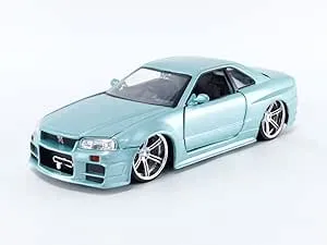 Jada Toys Fast & Furious 1:24 Brian's 2002 Nissan Skyline GT-R R34 Blue Green Die-cast Car, Toys for Kids and Adults