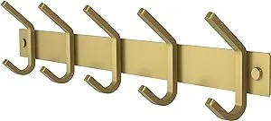 Brushed Gold Coat Rack Wall Mount with 5 Double Hooks for Hanging – 15 Inch H...