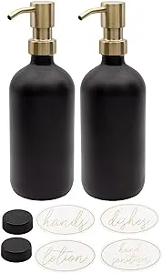 Darware 16oz Glass Pump Bottles 2pc Set; Soap Dispensers w/ Brushed Metal Pump Tops