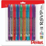 Pentel Rsvp Medium Point Pen - 1.0 mm - Pack of 16 Ballpoint Pens Assorted Colors with Latex-free Rubber Grips for Comfortable Writing - Colored Ballpoint Pens for home & office use