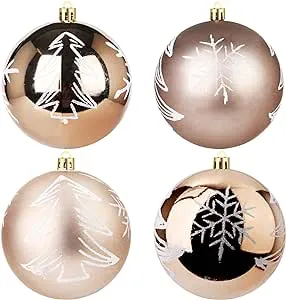 Christmas Ornament Balls, Extra Large Christmas Decorations Painting Balls,4-inch Set of 4 pcs Hanging Tree Decorations (Champagne Gold)