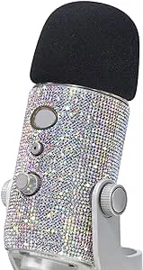 YOUSHARES Blue Yeti Pop Filter - Cute Glitter Sticker, Bling Diamond Shiny Skin with Mic Foam Winscreen Compatible with Blue Yeti Microphones (Silver)