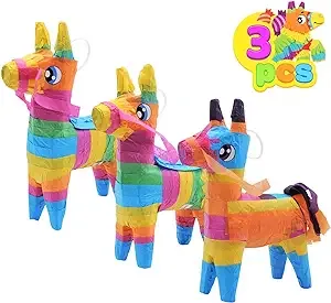 3 pcs Mini Donkey Pinatas 7"x5.5" Cinco De Mayo Rainbow Color for Fun Fiesta Taco Party Supplies, Luau Event Photo Props, Mexican Theme Decoration, Carnivals Festivals, Taco Tuesday Event