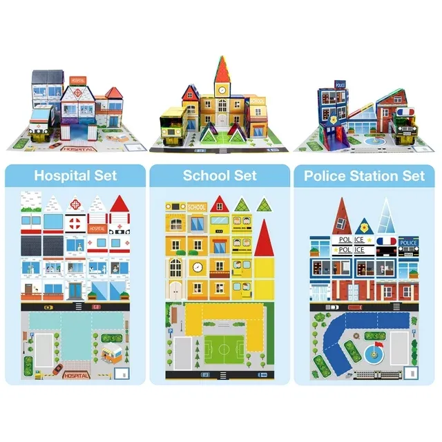 PicassoTiles 80pc School Hospital Police Station 3-in-1 Theme Magnet