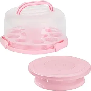 DZ CLAN Cake Carrier, Carrier Cupcake Holder with Cake Turntable, Cake Carrie...