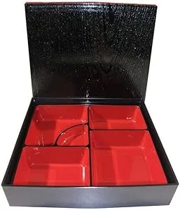 JapanBargain Brand Sushi Bento Box 3 piece Set Black Red (Different Size)