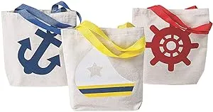 Mini Nautical Canvas Tote Bags, Apparel Accessories, 12 Pieces